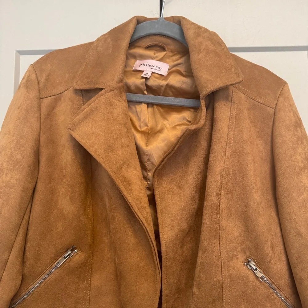 Philosophy Faux Suede Moto Jacket | Camel Brown Jacket | Size M - Picture 2 of 4